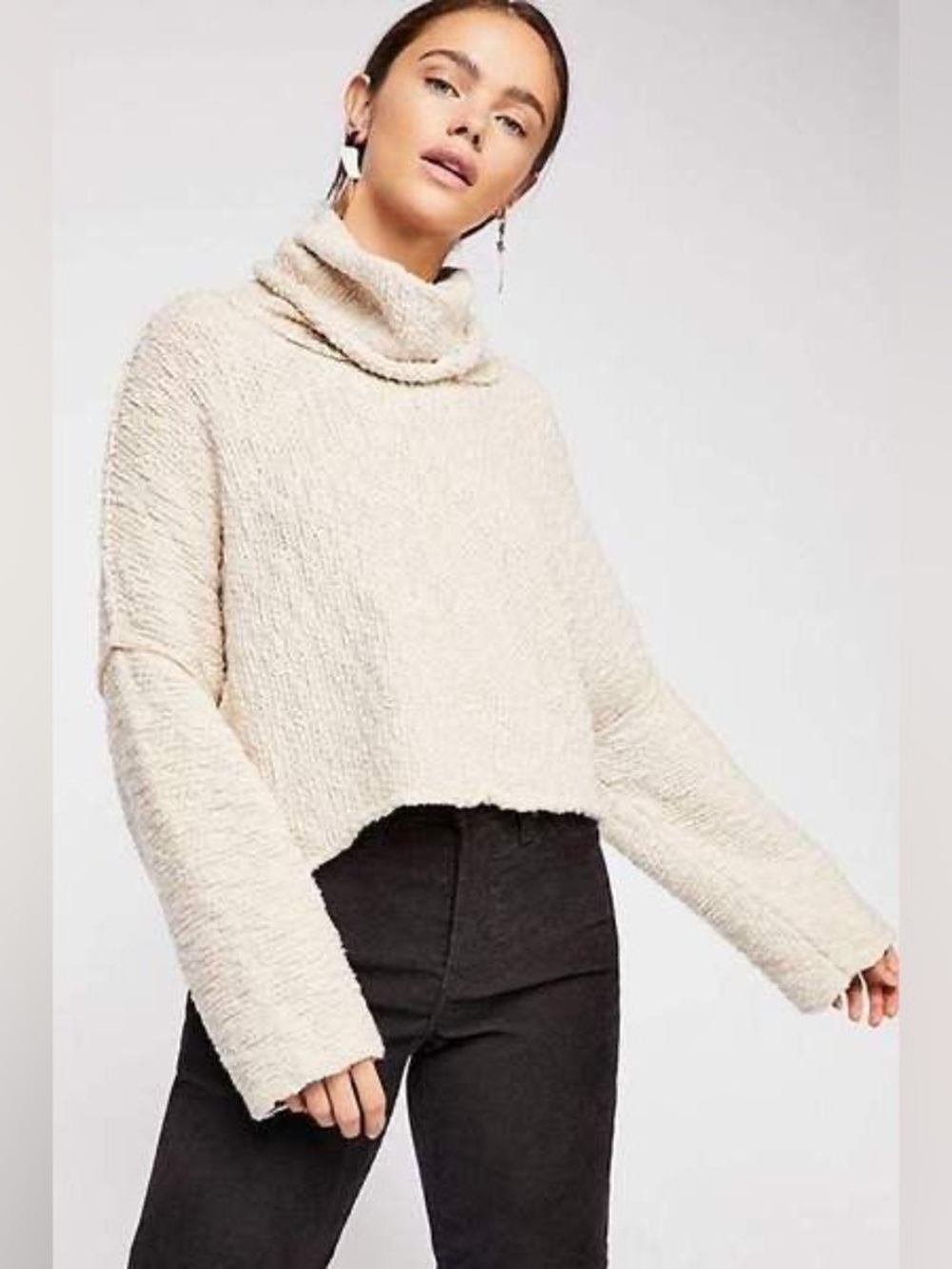 Free People Cream Big Easy Cowl Sweater Sz M